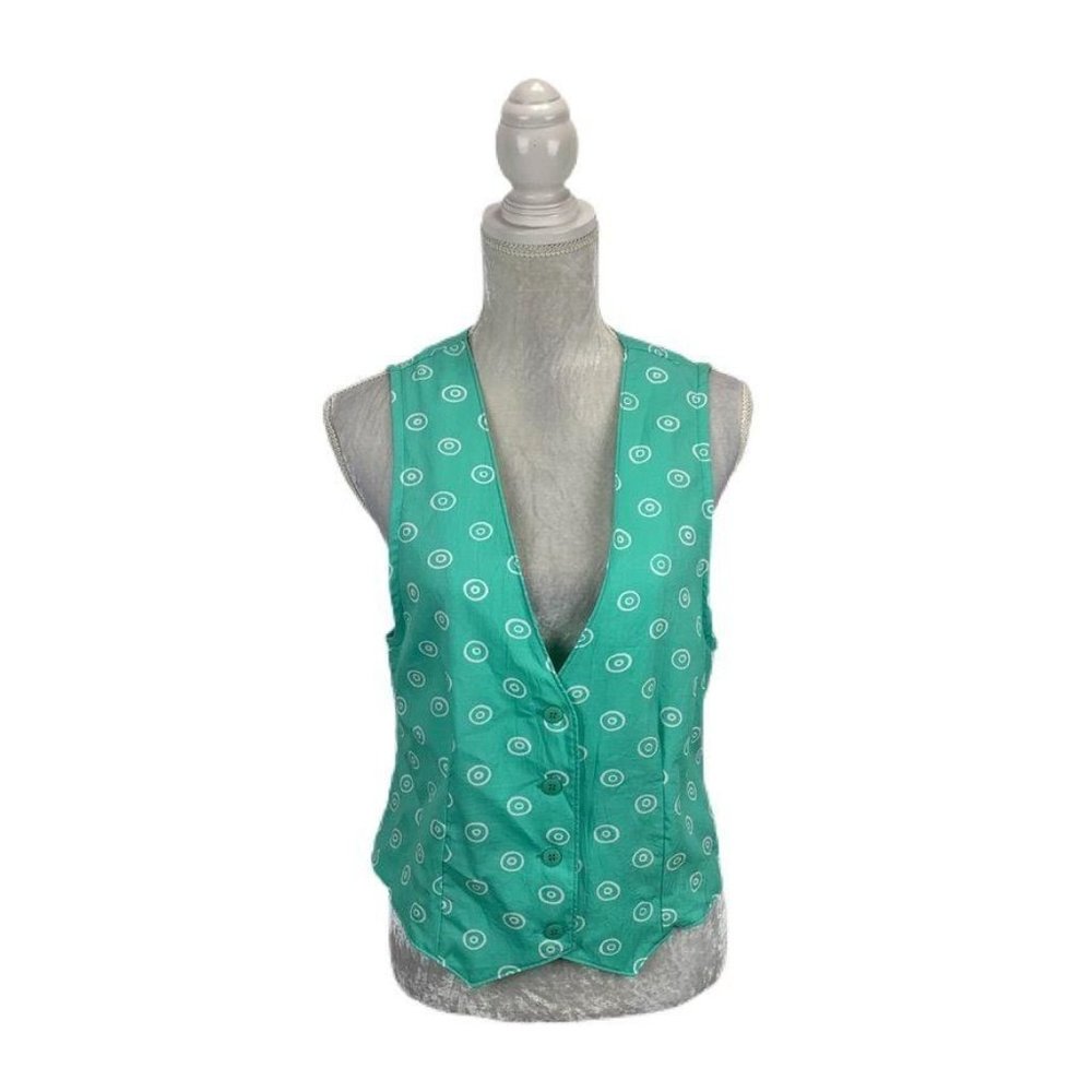 Vintage Mint Green Button Front Vest Geometric